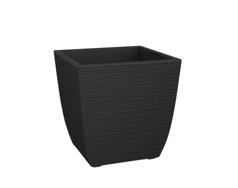 אדנית מלבנית שחורה דמוי עץ, מתאימה לבית ולגינה, עיצוב מודרני לשתילה