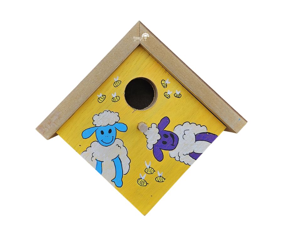 תיבת קינון לציפורים בעבודת אומן | 24X25 | דגם 803 - כבשים ודבורים
