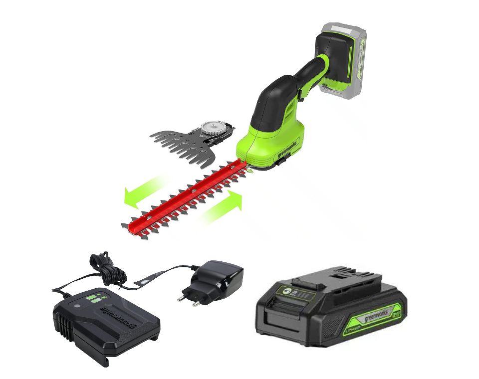 מגזמת עיצוב שיחים + קוצץ שוליים | 24V  | כולל סוללה 2Ah ומטען מיקרו