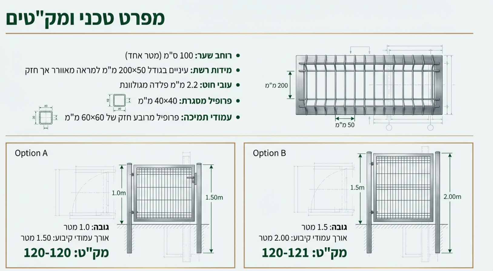 שער בלגי לגינה להרכבה עצמית | דגם 120-120 | 100X100 | ירוק