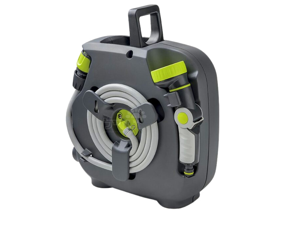 גלגלת השקיה | צבע ירוק | צינור 11.5 מטר | כולל אקדח וחיבורים