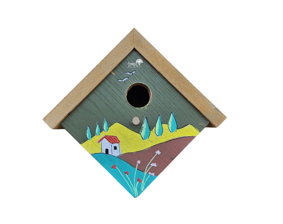 תיבת קינון לציפורים בעבודת אומן | 24X25 | דגם 806 - בית בגבעה