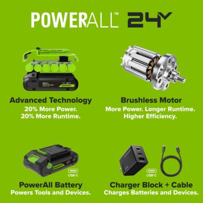 סוללה נטענת | יציאת USB-C דו-כיוונית | Greenworks PA800 | 24V | 8Ah