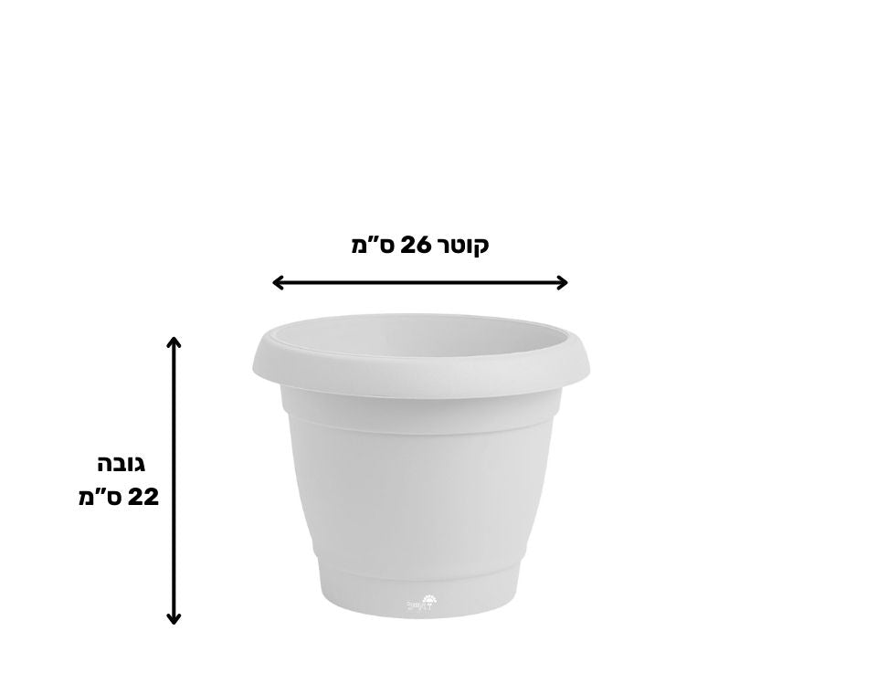 עציץ כרמל | לבן | קוטר 26 ס"מ | 6 ליטר של Eyal – מבט מקרוב על הפרטים