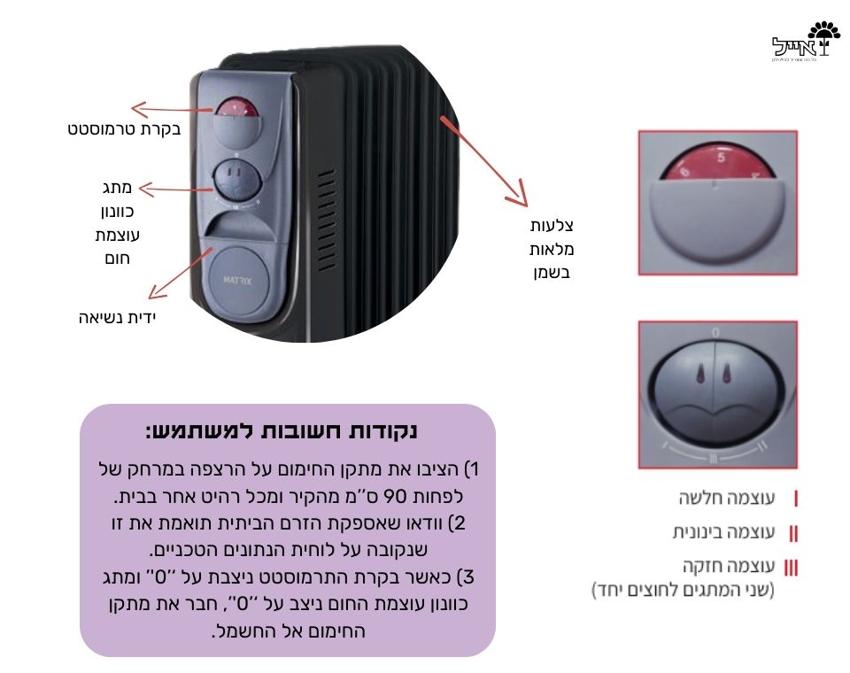 רדיאטור | 2000W | כולל מתקן אידוי מים | שחור | 9 צלעות - משתלת אייל