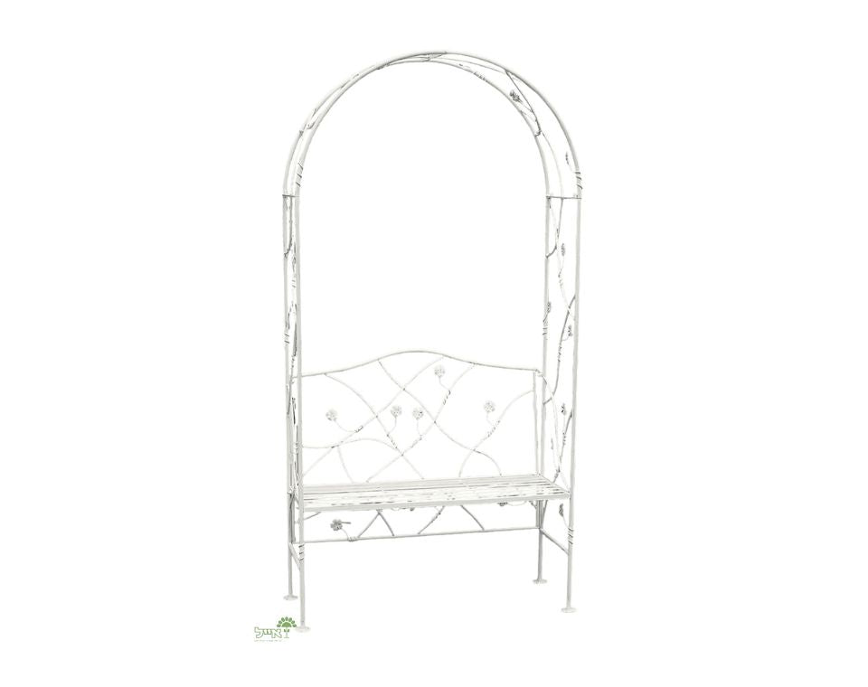 ספסל ברזל וינטאג' מעוטר עם קשת לטיפוס צמחים | דגם 8579 | 100X200 | בז'