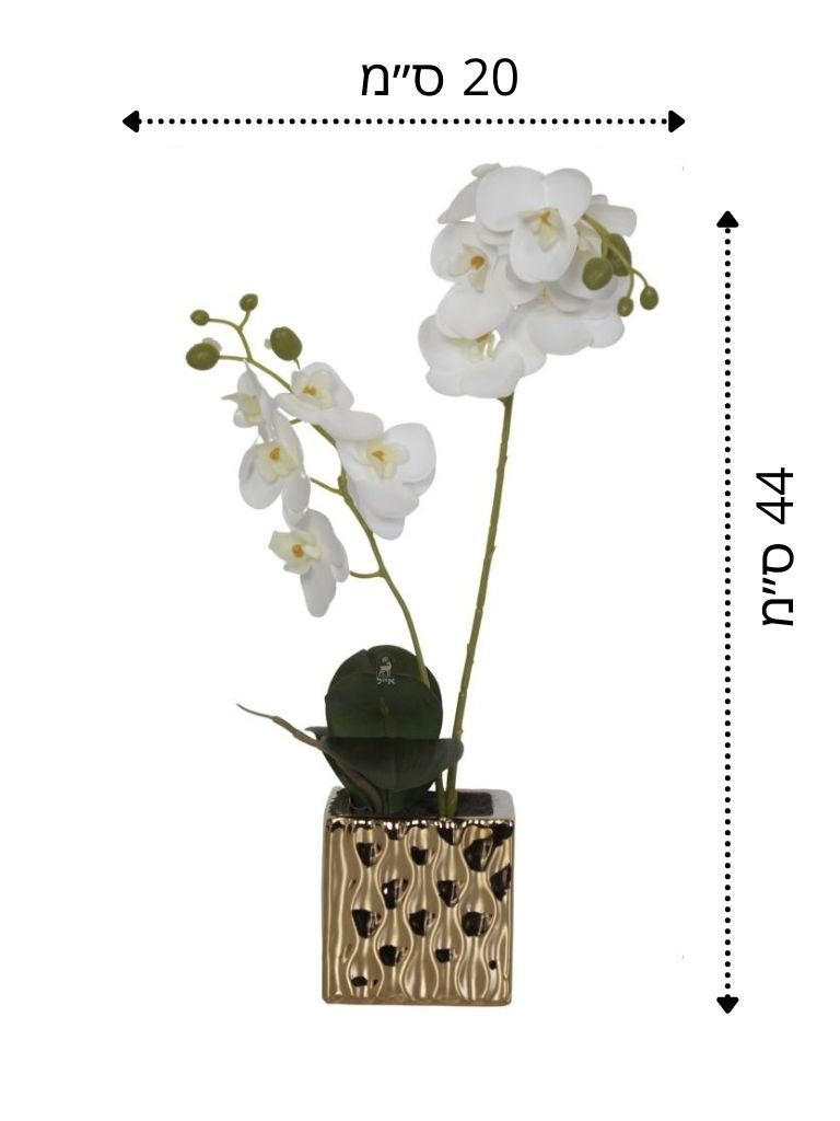 עץ סחלב מלאכותי | כולל כד זהב וכסף מרובע