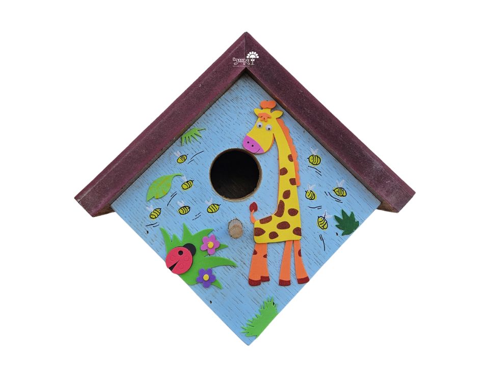 תיבת קינון לציפורים בעבודת אומן | 24X25 | דגם 807 - ג'ירפה ודבורים