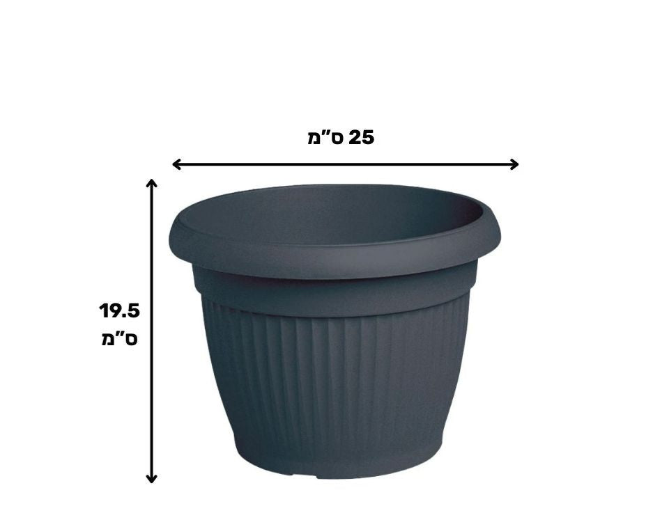 עציץ דמוי חרס פסים | פחם | קוטר 25 ס"מ | 5.5 ליטר