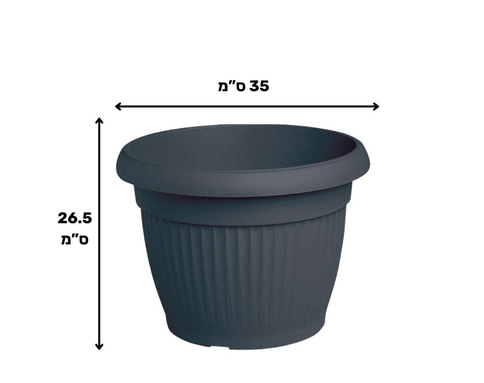 עציץ דמוי חרס פסים | פחם | קוטר 35 ס"מ | 15 ליטר