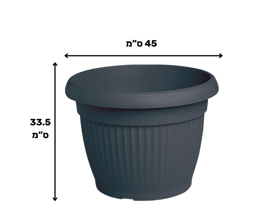 עציץ דמוי חרס פסים | פחם | קוטר 45 ס"מ | 33 ליטר
