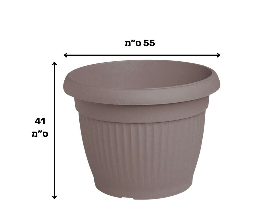 עציץ דמוי חרס פסים | חאקי | קוטר 55 ס"מ | 60 ליטר