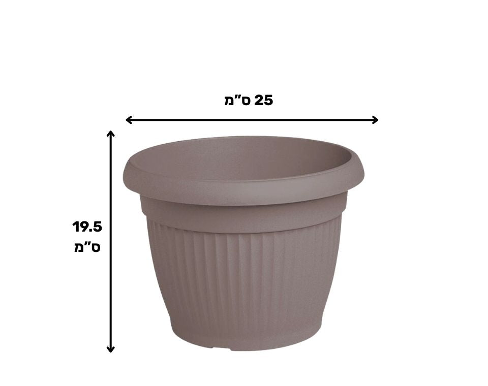 עציץ דמוי חרס פסים | חאקי | קוטר 25 ס"מ | 5.5 ליטר