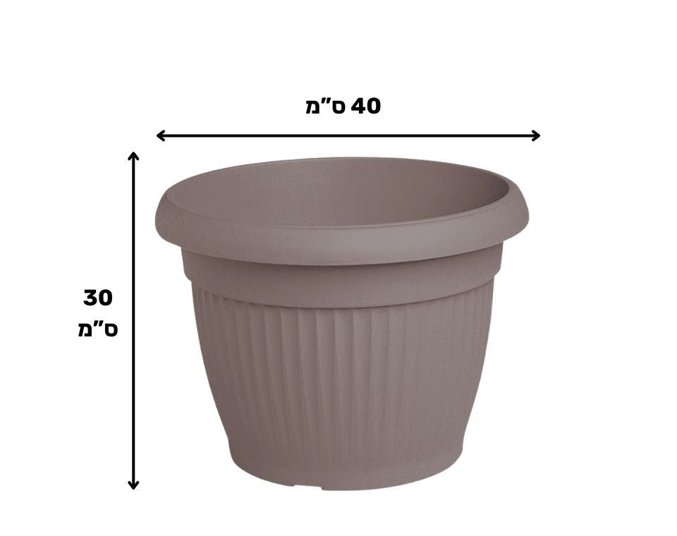 עציץ דמוי חרס פסים | חאקי | קוטר 40 ס"מ | 22 ליטר