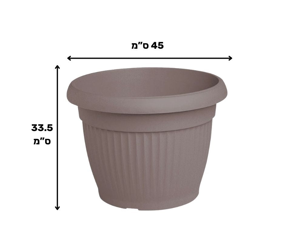 עציץ דמוי חרס פסים | חאקי | קוטר 45 ס"מ | 33 ליטר