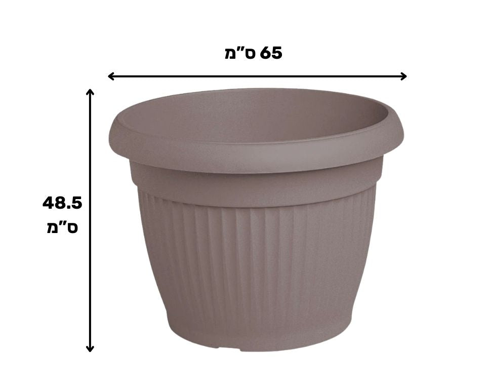 עציץ דמוי חרס פסים | חאקי | קוטר 65 ס"מ | 90 ליטר