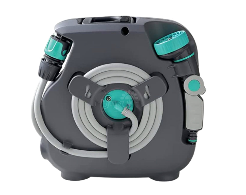 גלגלת השקיה | צבע אקווה | צינור 11.5 מטר | כולל אקדח וחיבורים