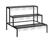מעמד ברזל מעוטר מדורג לעציצים | 3 קומות | 70X60 | שחור | דגם 69A