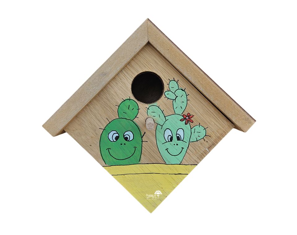תיבת קינון לציפורים בעבודת אומן | 24X25 | דגם 810 - קקטוסים מחייכים