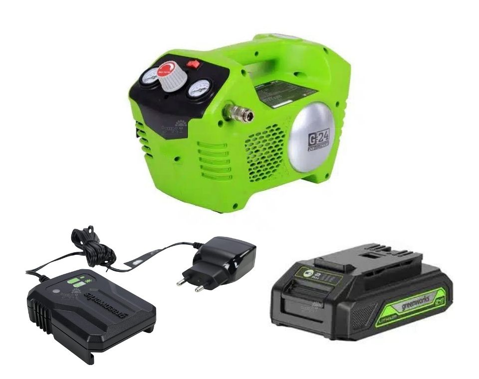 מדחס אוויר (קומפרסור) ללא שמן | 2 ליטר | 24V | כולל סוללה 4Ah ומטען מיקרו