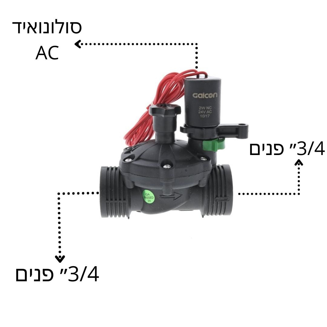 סולנואיד השקיה לגינה, כניסות 3/4 אינץ', חיבור AC, מתאים למערכות השקיה ביתיות