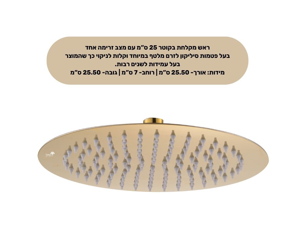 ראש מקלחת יוקרתי נירוסטה | 25 ס"מ | זהב