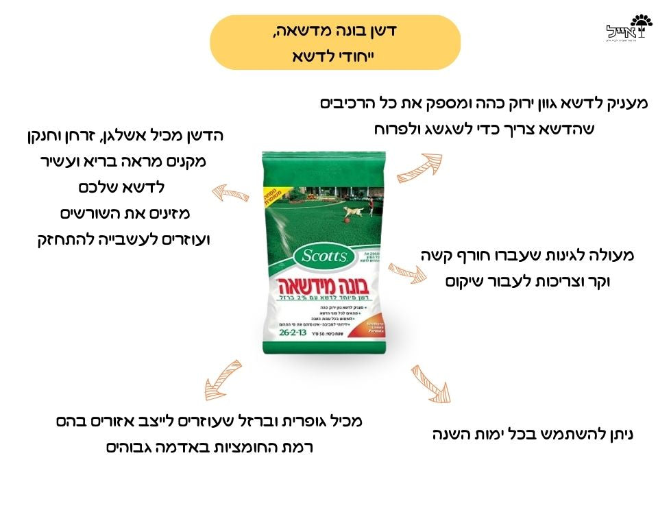 בונה מדשאה | דשן מקצועי לדשא ירוק, צפוף וחזק | 50 מ"ר | 1 ק"ג