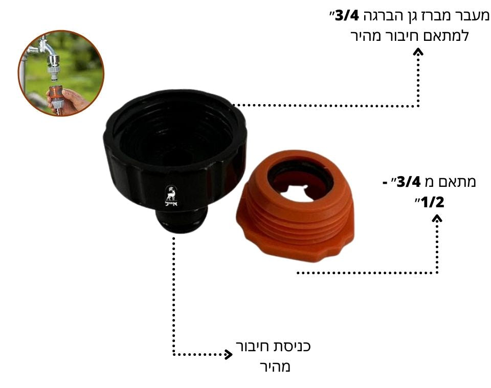 מחבר מהיר איכותי 3/4״ - 1/2״ | צד ברז