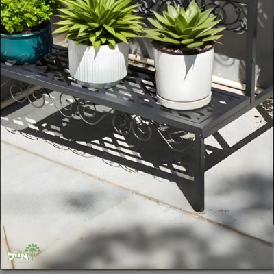 מעמד ברזל מעוטר מדורג לעציצים | 3 קומות | 70X60 | שחור | דגם 69A