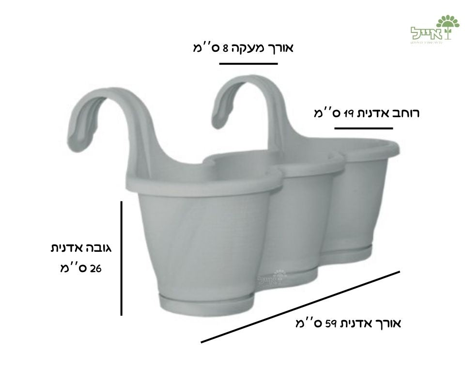 אדנית מעקה שלישיה | אפור | אורך 53 ס״מ