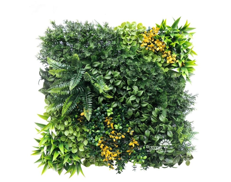 קיר ירוק מתכוונן - עלה משולב פרחים צהובים | 50/50 ס״מ