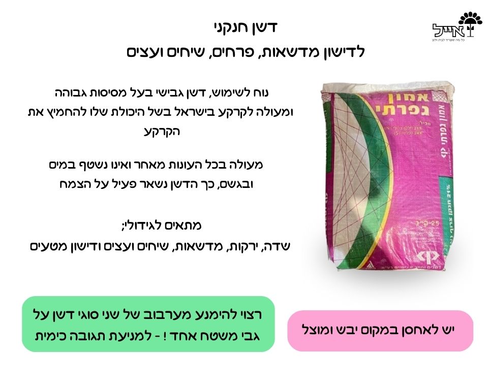 אמון גפרתי | דשן חנקני לחיזוק מדשאות, פרחים, שיחים ועצים | 25 ק"ג