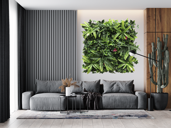 קיר ירוק מתכוונן - עלה משולב פרחים ורודים | 100/100 ס״מ