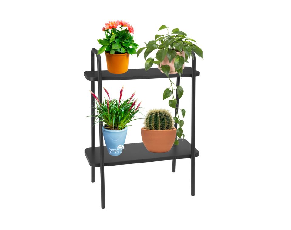 מעמד מדפי ברזל לעציצים | 2 קומות | דגם 99000570 | 50X66 | שחור