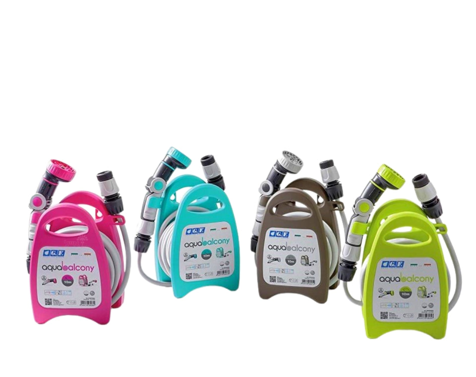 גלגלת השקיה צבע אקווה | צינור 10 מטר | כולל אקדח וחיבורים