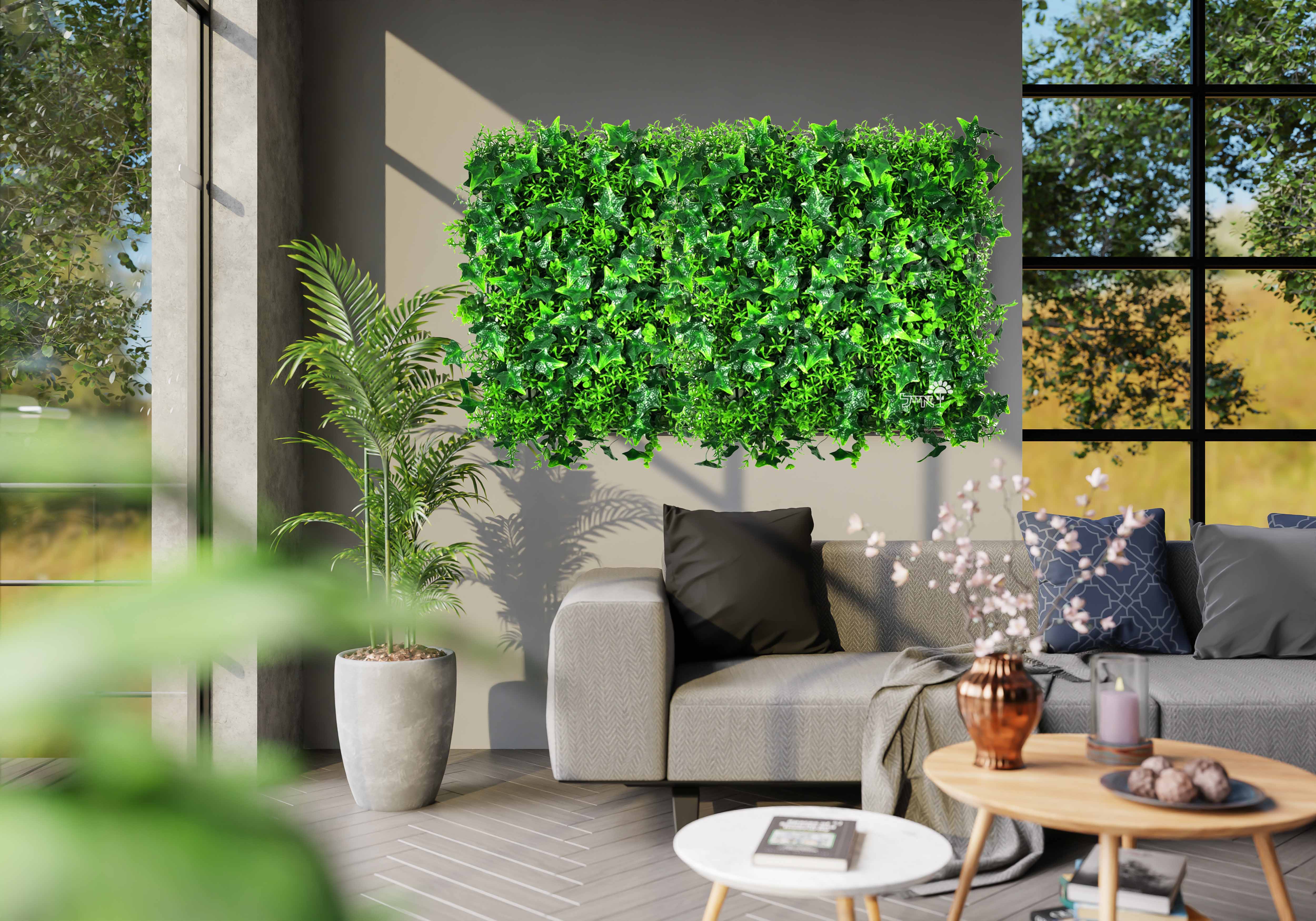 קיר ירוק מתכוונן - עלה משולב פרחים צהובים | 100/100 ס״מ