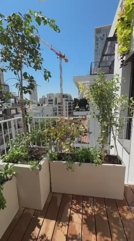 טען וידאו: מרפסת בסגנון מודרני ים תיכוני | אדניות וכדי רוטו גבוהים בצבע לבן | תל אביב